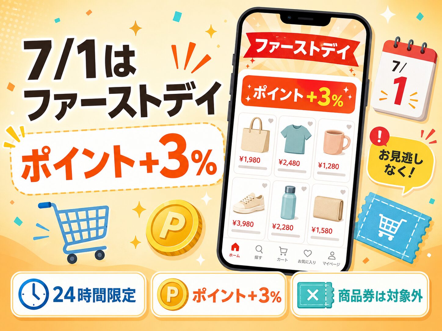 Yahoo!ショッピング7/1ファーストデイ ポイント+3%